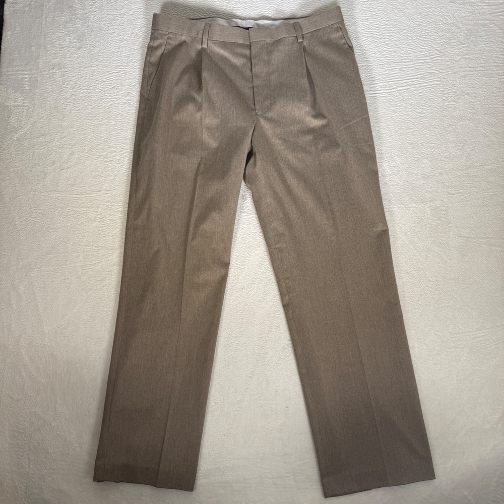 Murano Mens Dress Pants 36x30 Tan Brown Pleated Front Straight Leg Trousers